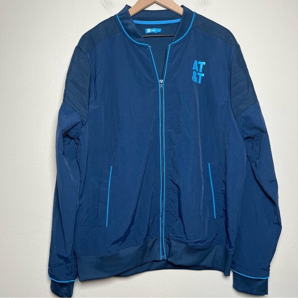 AT&T Employee Men Jacket Large Blue Windbreaker Uniform Full Zip Coat - Picture 1 of 12